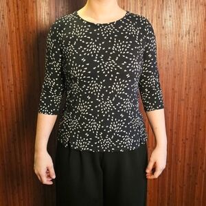 Black and White Fitted 3/4 Sleeve Top - J. Jill